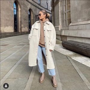 H&M shearling shacket shirt jacket, oversized XS,S